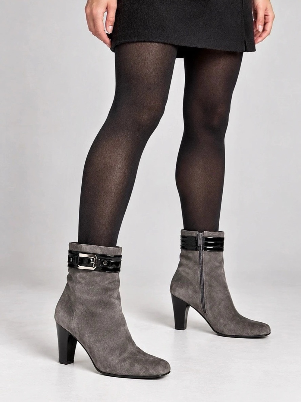 Franco Sarto Grey Suede Leather Buckle Ankle Boots – Size 8